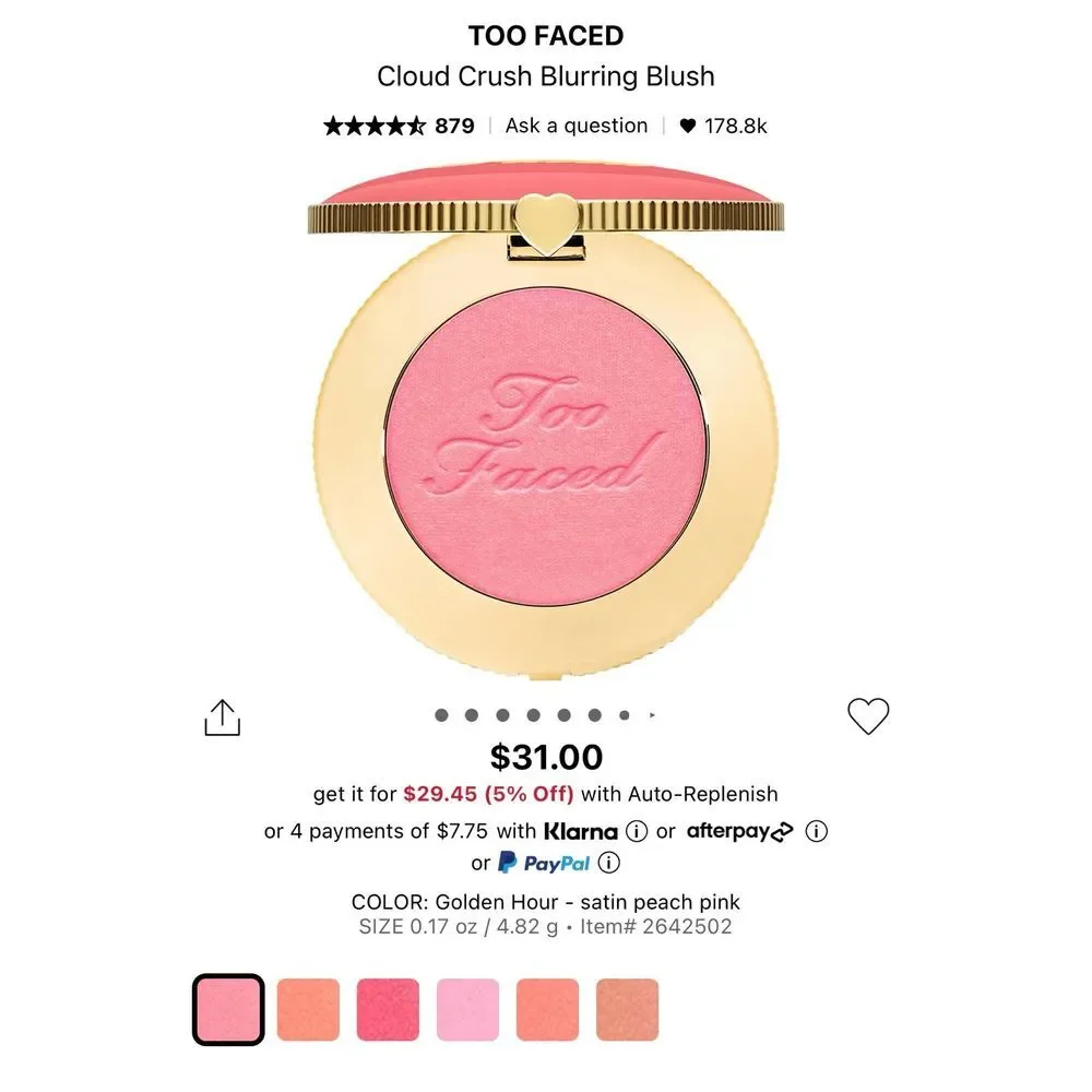 NWOB TOO‎ FACED CLOUD CRUSH BLUSH - SHADE GOLDEN HOUR